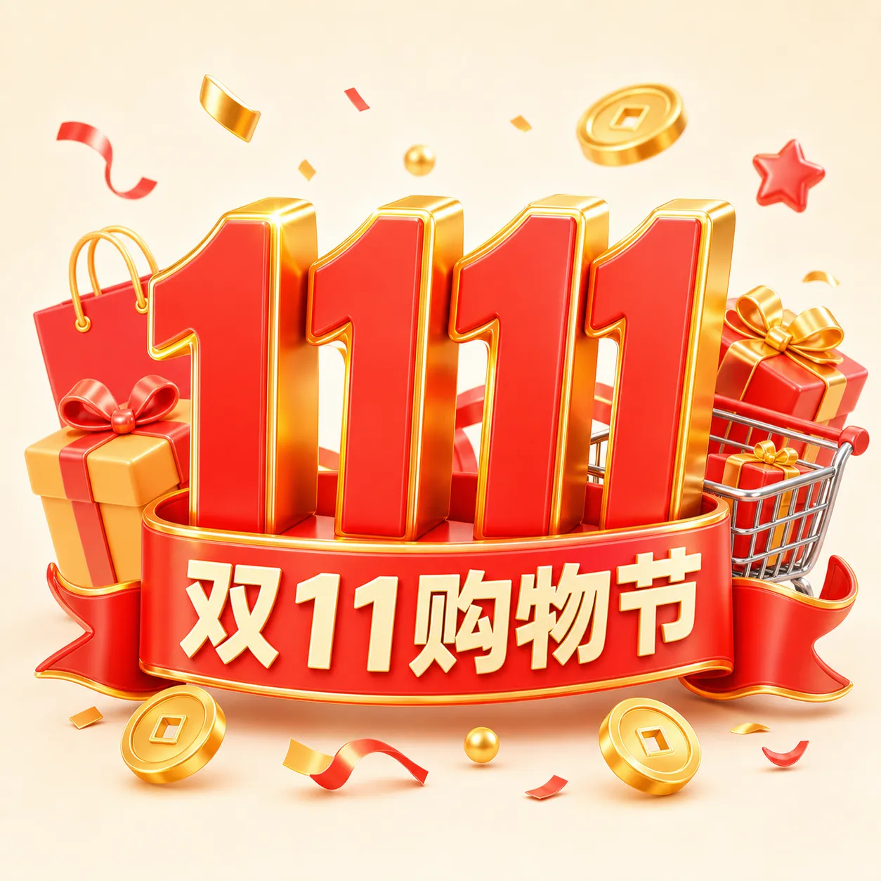 3D双11购物节文本含礼物｜AI 生图提示词