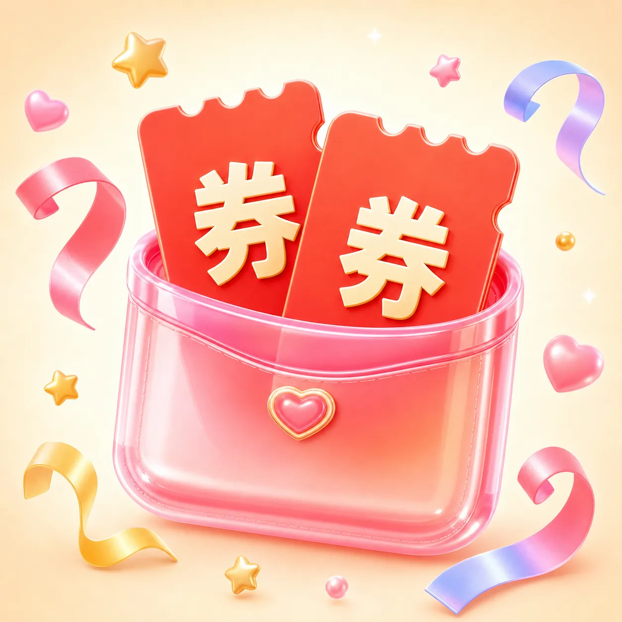 3D粉色钱包配红色券券｜AI 生图提示词