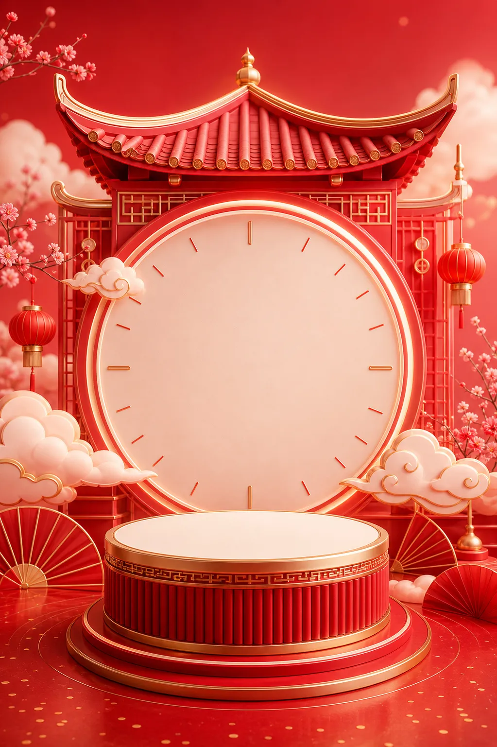 红色中国新年讲台及展馆｜AI 生图提示词
