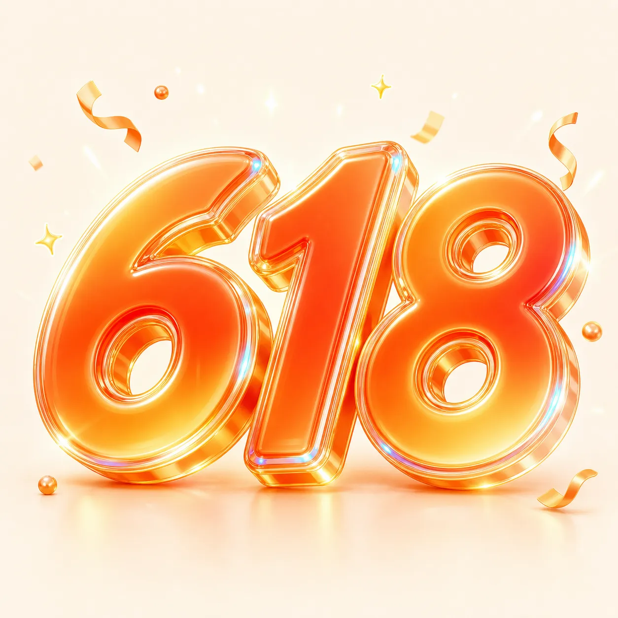 3D橙色618数字设计带彩纸屑｜AI 生图提示词