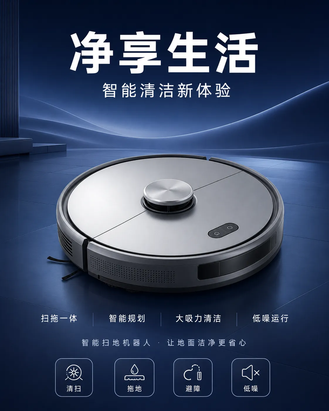 智能机器人吸尘器用于家庭清洁｜AI 生图提示词