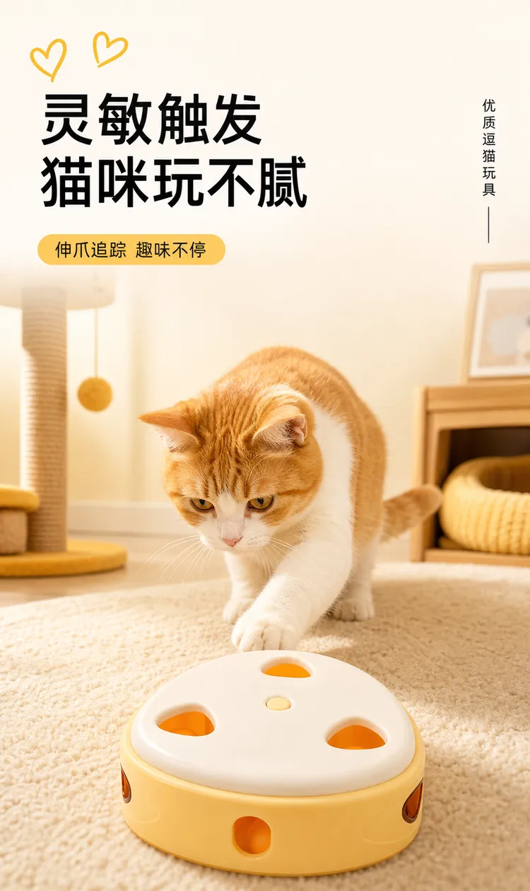 橙玩着黄色圆形玩具｜AI 生图提示词