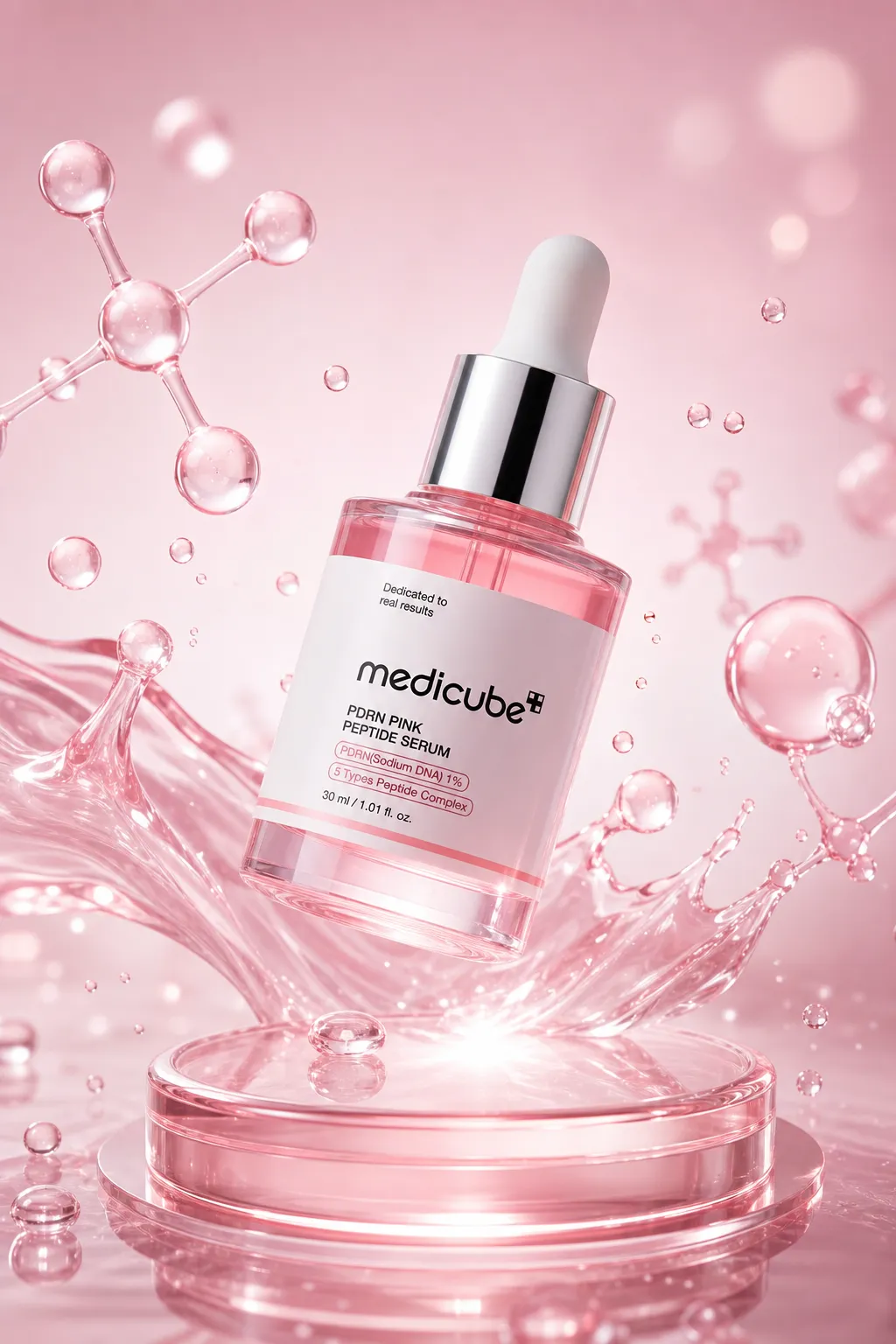 Medicube PDRN 粉色肽血清瓶｜AI 生图提示词
