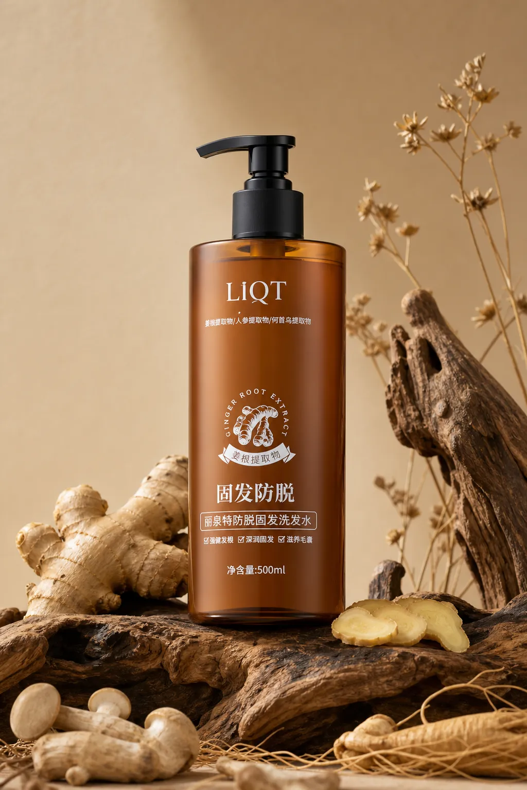 LiQT姜根提取物抗脱发洗发水｜AI 生图提示词