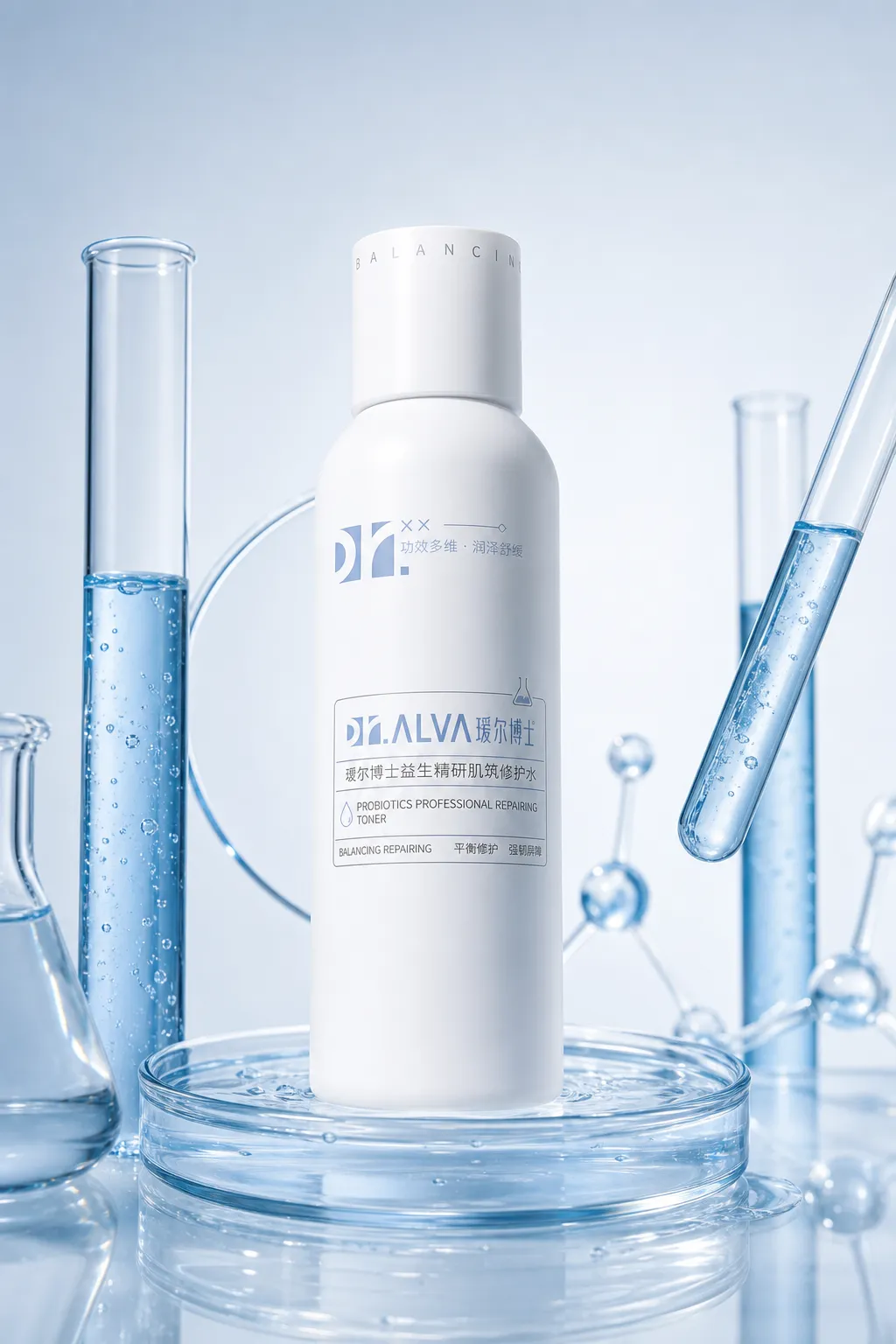 Dr. ALVA益生菌专业修复爽肤水｜AI 生图提示词