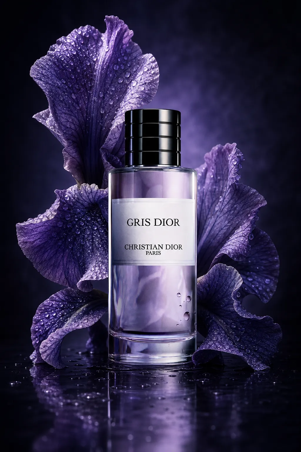 Gris Dior紫色鸢尾花香水瓶｜AI 生图提示词
