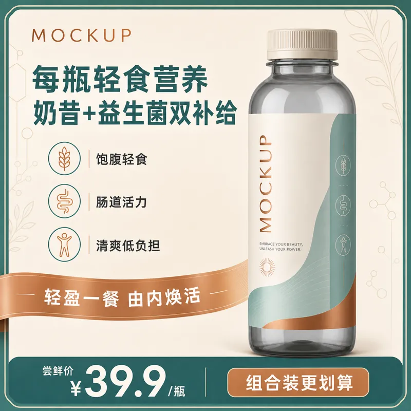 益生菌奶昔瓶模型设计｜AI 生图提示词