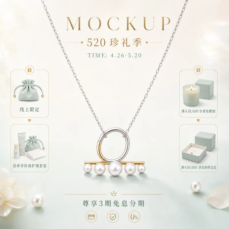 520礼物季银珍珠项链模型｜AI 生图提示词