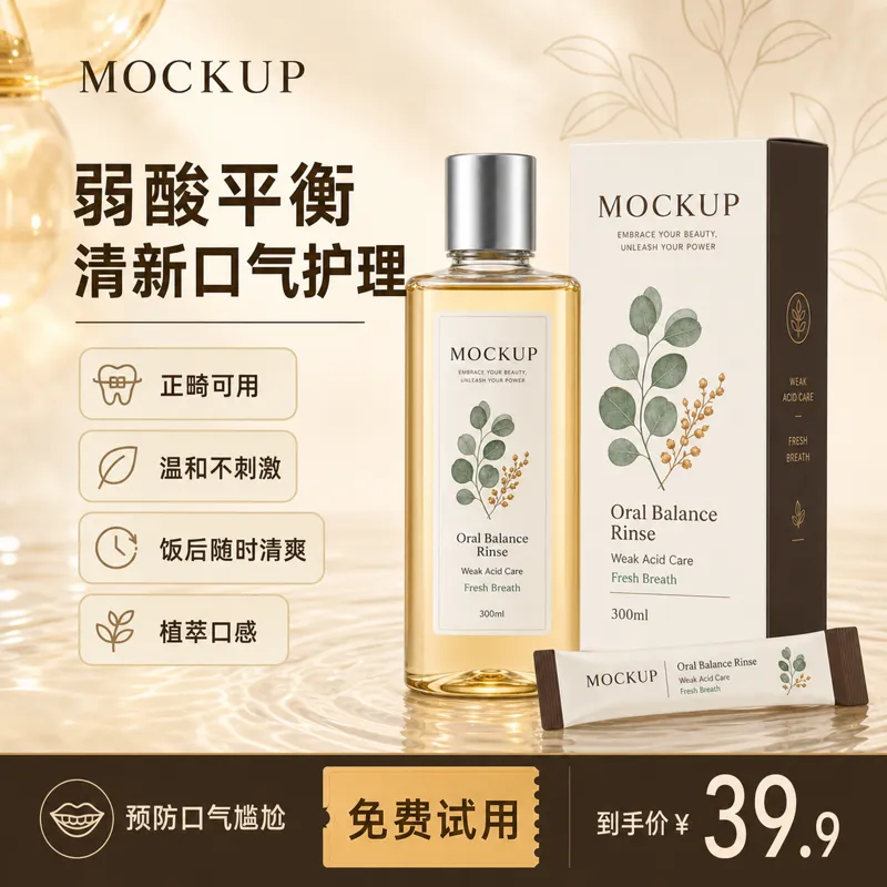 口腔平衡冲洗弱酸护理模型｜AI 生图提示词