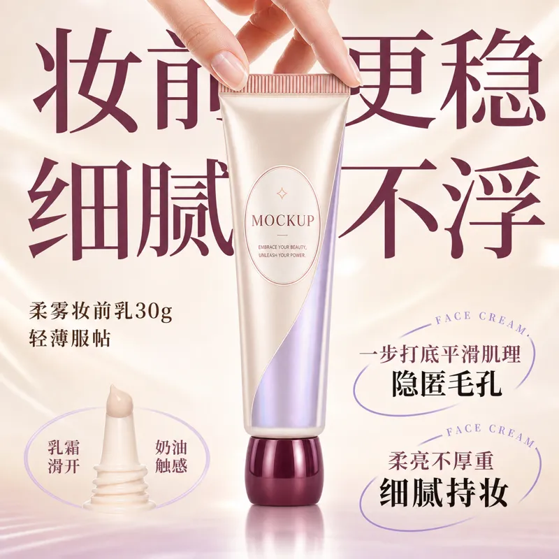 手持化妆管面霜妆前乳模型｜AI 生图提示词
