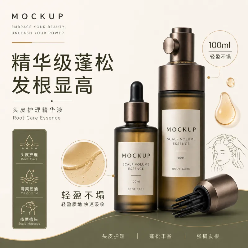 头皮体积精华根源护理瓶模型｜AI 生图提示词