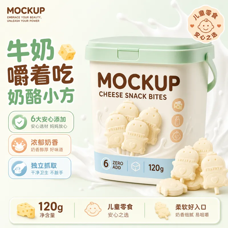 奶酪零食小咬桶模型设计｜AI 生图提示词