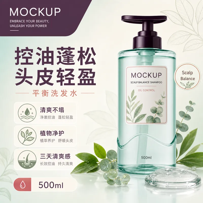 头皮平衡洗发水瓶模型设计｜AI 生图提示词