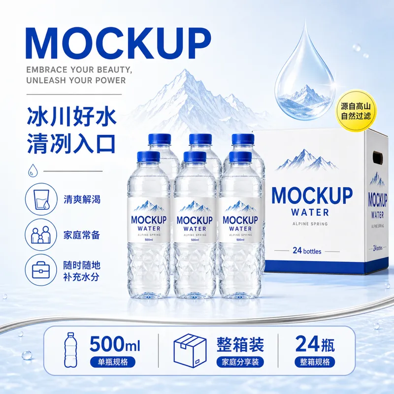 阿尔卑斯泉水瓶和盒子模型｜AI 生图提示词