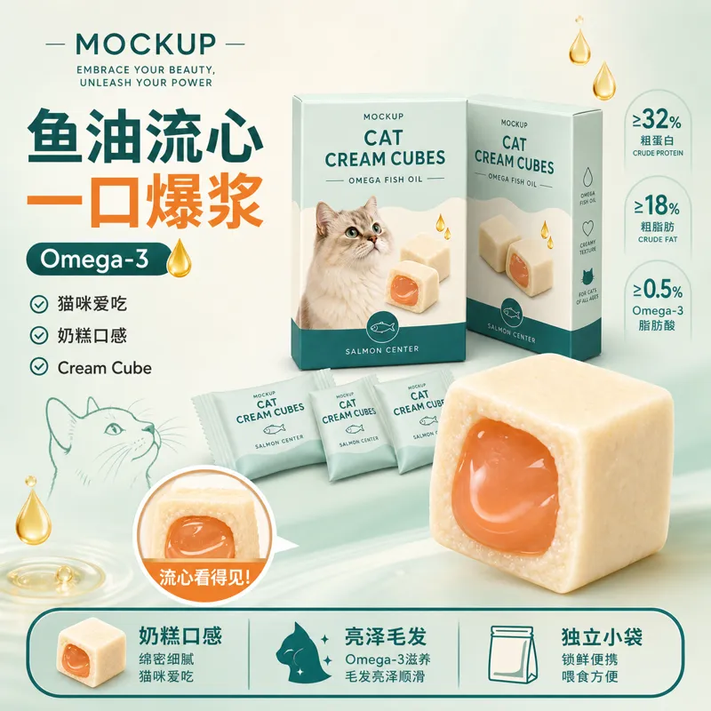 猫咪奶油块配Omega鱼油模型｜AI 生图提示词