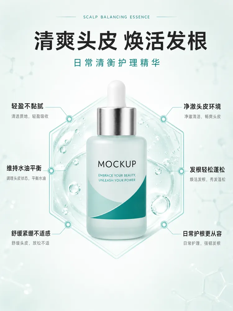 头皮平衡精华滴管瓶模型｜AI 生图提示词