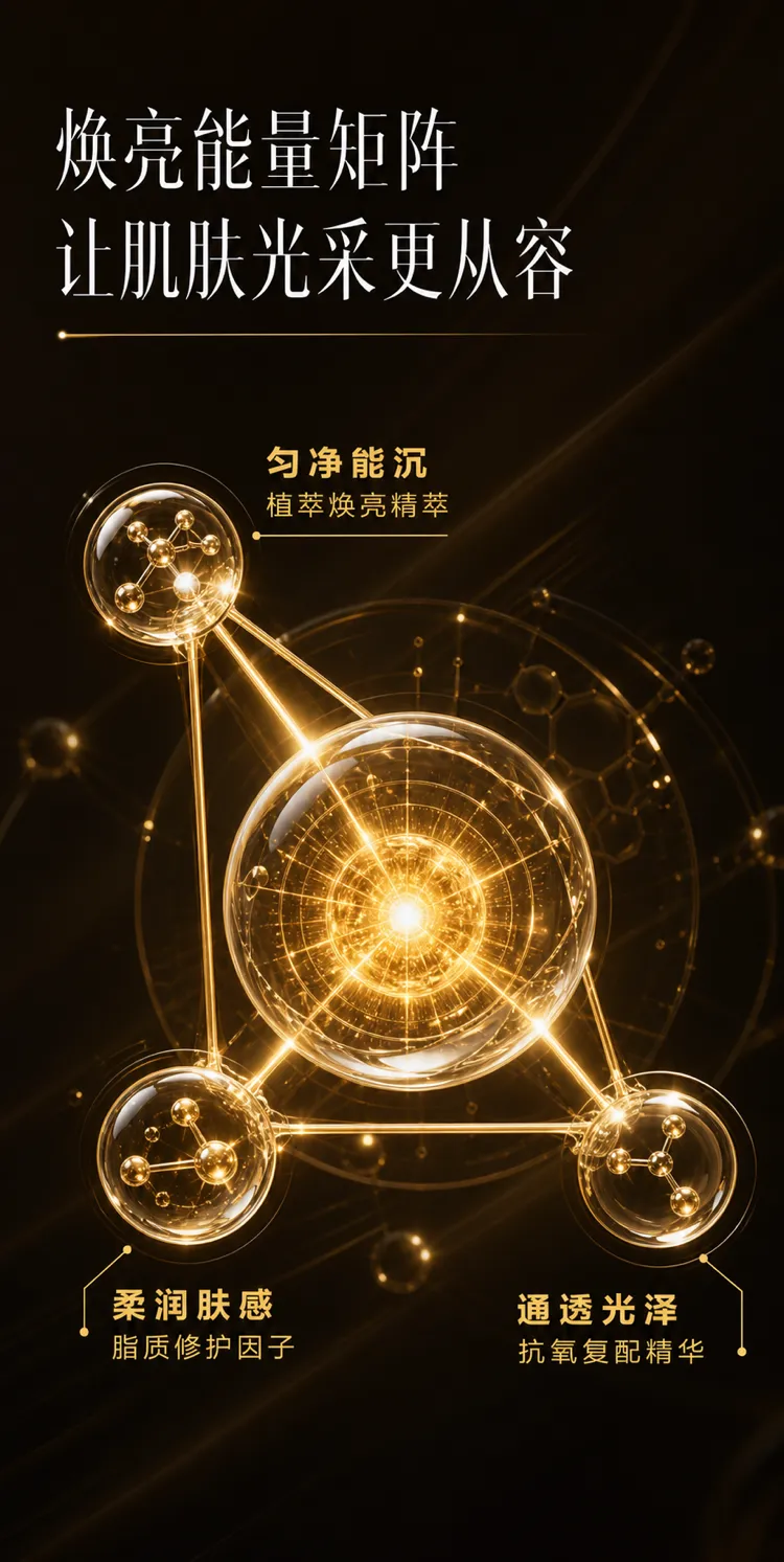 皮肤发光的金色分子能量矩阵｜AI 生图提示词