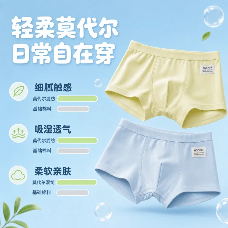 黄色和蓝色男士柔软的四角内裤｜AI 生图提示词
