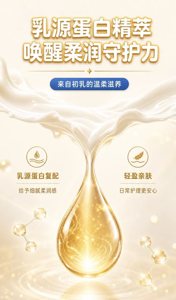 牛奶蛋白精华金滴护肤广告｜AI 生图提示词