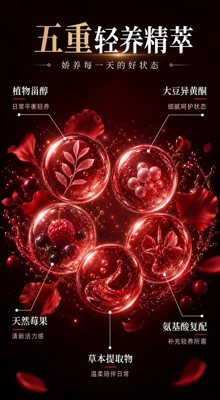 红球中的五种养精成分｜AI 生图提示词