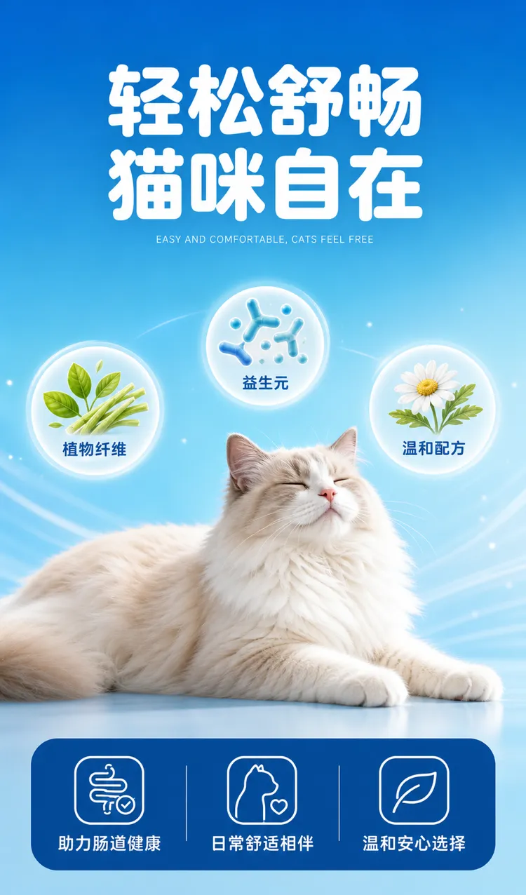 一只性格放松、消化健康、成分温和的猫咪｜AI 生图提示词