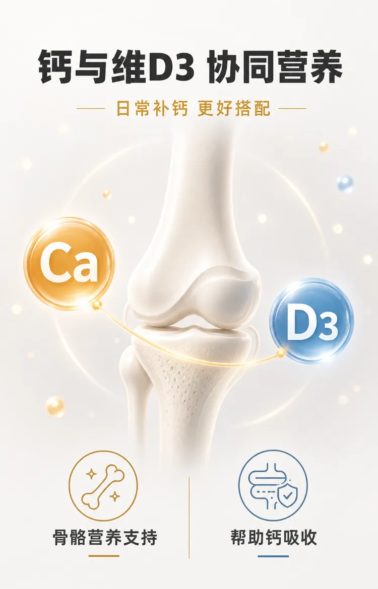 钙和维生素D3：骨骼的协同营养｜AI 生图提示词