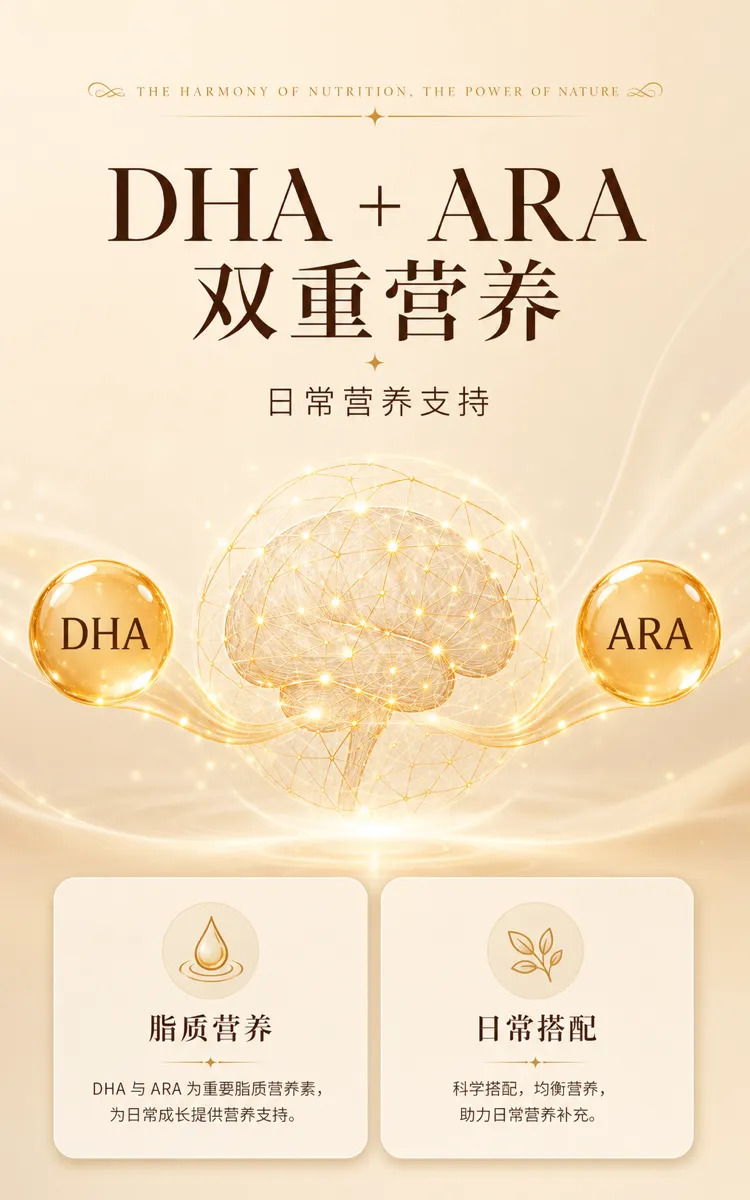 DHA和ARA双重营养促进大脑健康｜AI 生图提示词