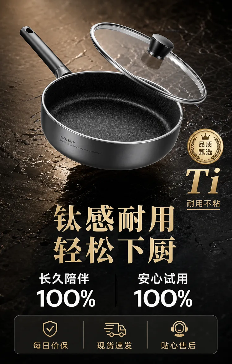 黑色钛合金不粘锅模型｜AI 生图提示词