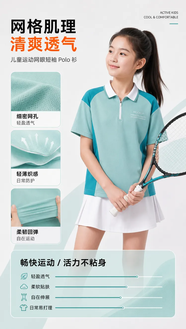 穿着网状运动Polo衫拿着网球拍的女孩｜AI 生图提示词