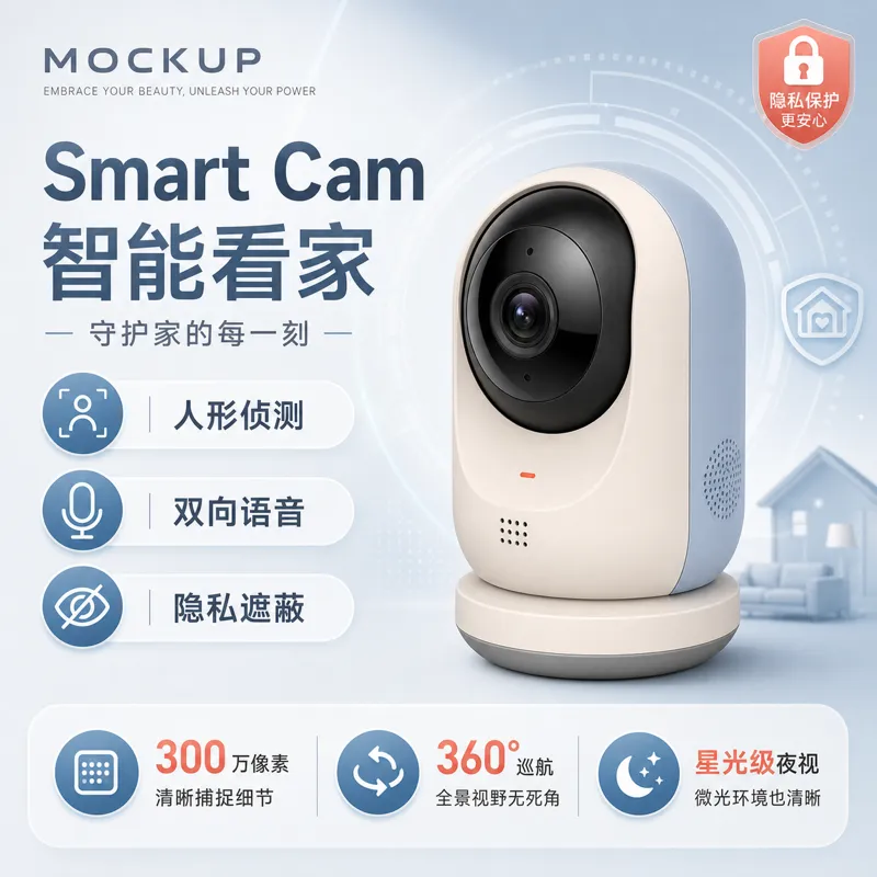 智能摄像头家庭安防摄像头模型｜AI 生图提示词