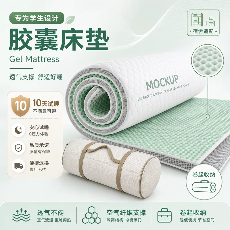 学生宿舍透气凝胶床垫｜AI 生图提示词