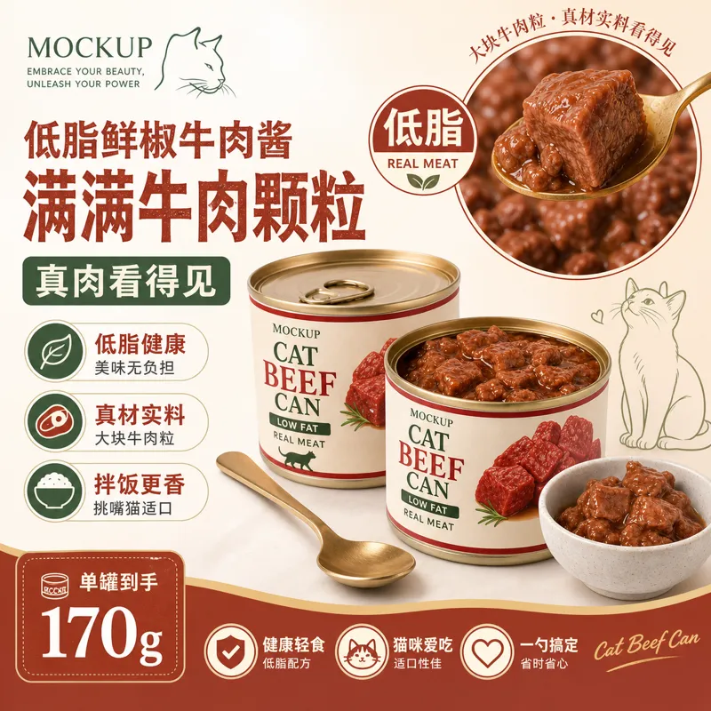 低脂猫牛肉可以真肉模型｜AI 生图提示词