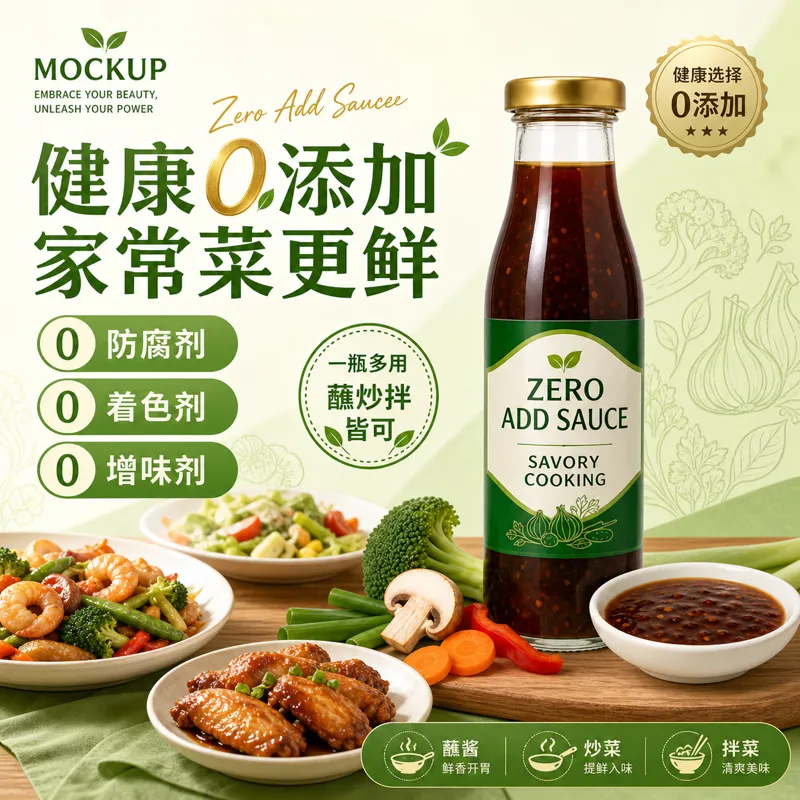 零添加酱瓶，配健康菜肴｜AI 生图提示词