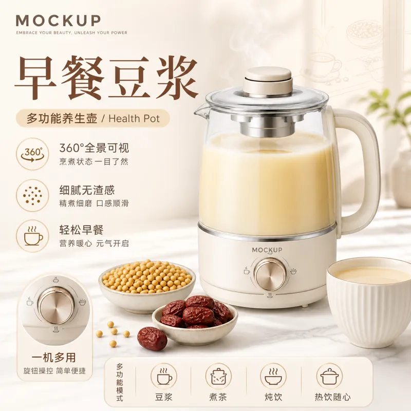 多功能豆浆和茶健康壶｜AI 生图提示词