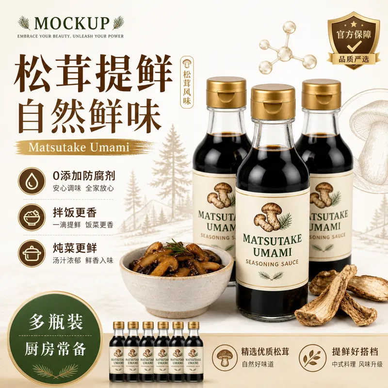 松茸鲜味酱瓶装模型｜AI 生图提示词