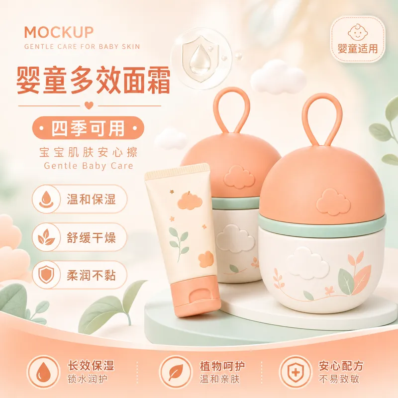 Cloud Design 温柔婴儿护肤霜样板｜AI 生图提示词
