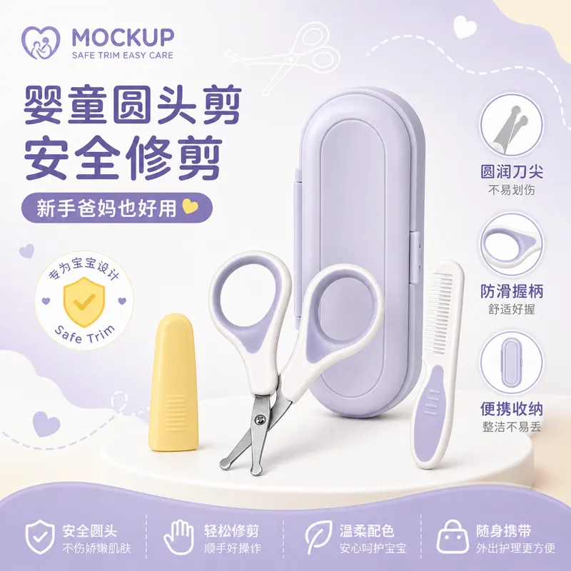 婴儿安全剪刀和梳理套装｜AI 生图提示词