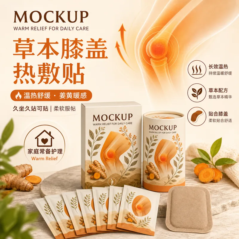 草本膝盖热敷贴样包装｜AI 生图提示词