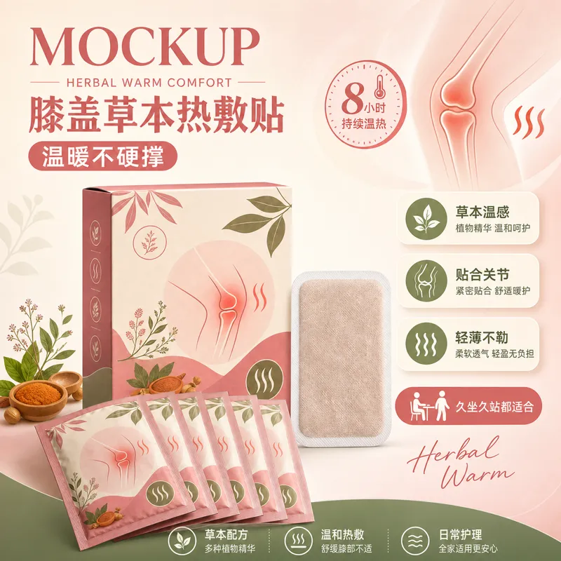 草本膝盖暖贴包装模型设计｜AI 生图提示词