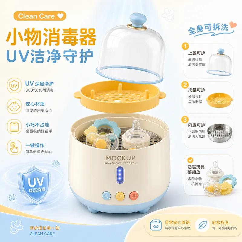 带可拆卸部件的婴儿奶瓶紫外线消毒器｜AI 生图提示词