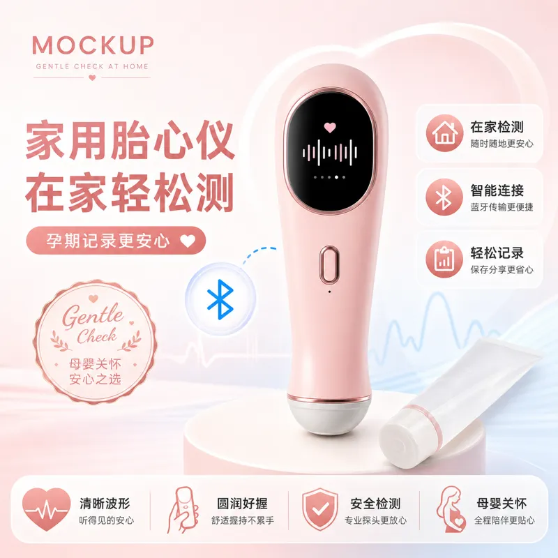 粉色家庭胎心监护仪模型设计｜AI 生图提示词