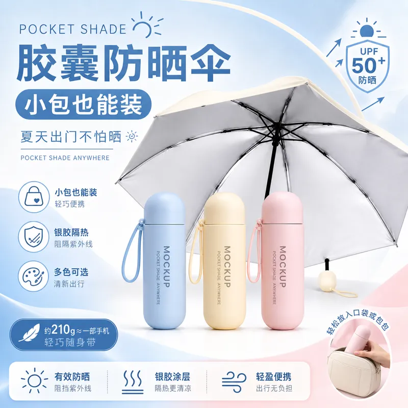 带紫外线防护的袖珍遮阳伞模型｜AI 生图提示词