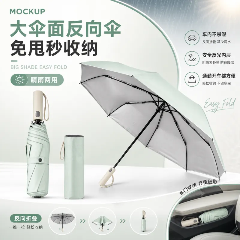 薄荷绿反折叠伞，适合阳光和雨天｜AI 生图提示词