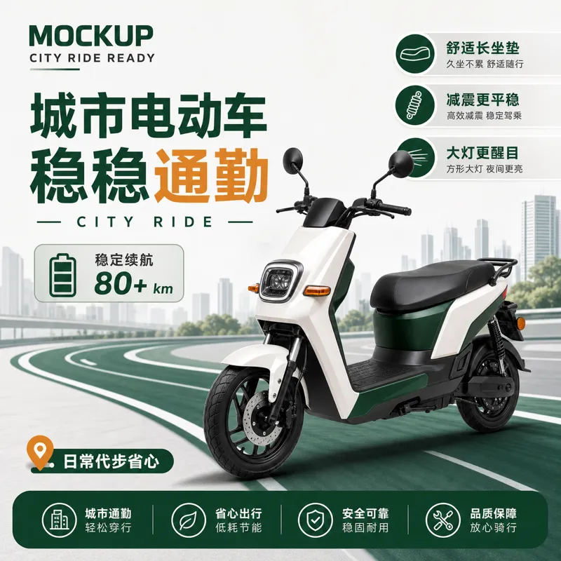 白色和绿色的城市通勤电动滑板车｜AI 生图提示词