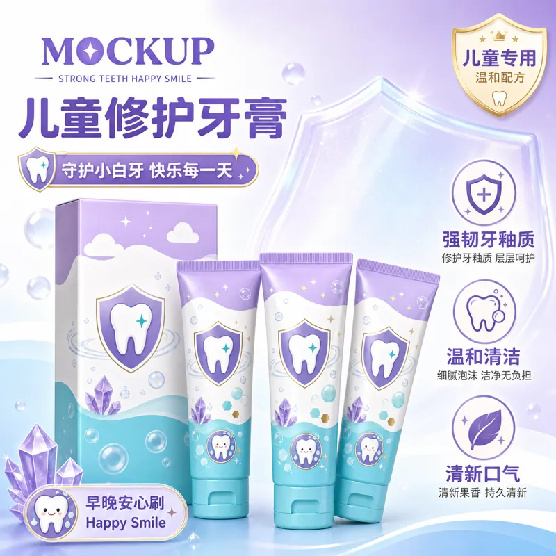儿童修复牙膏包装模型｜AI 生图提示词