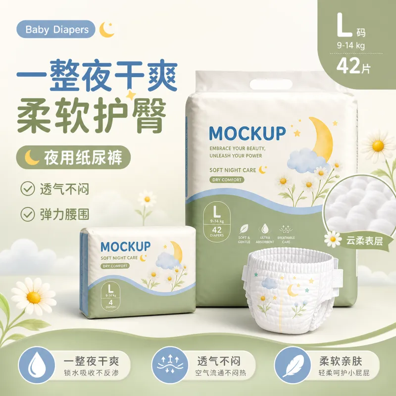 婴儿尿布夜间护理模型包装设计｜AI 生图提示词