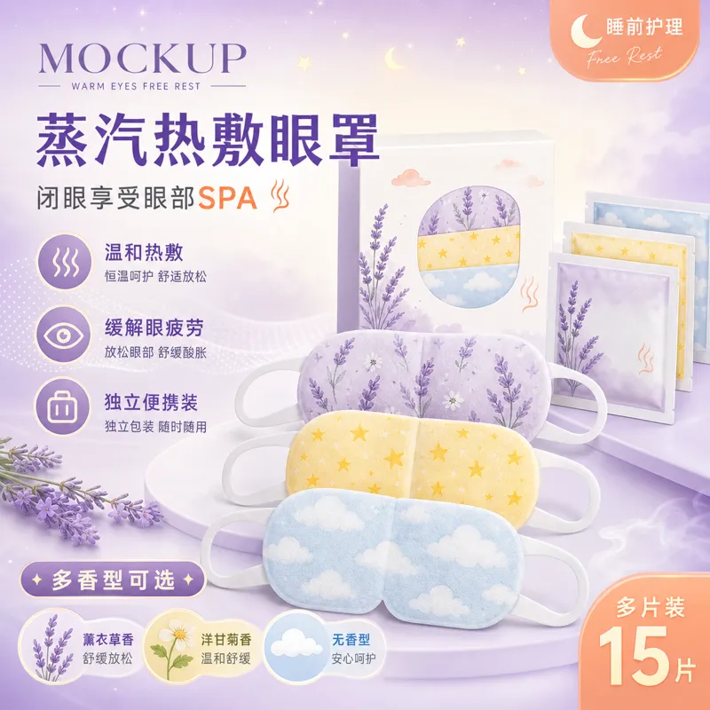蒸汽眼膜，用于温暖的眼部SPA和放松｜AI 生图提示词