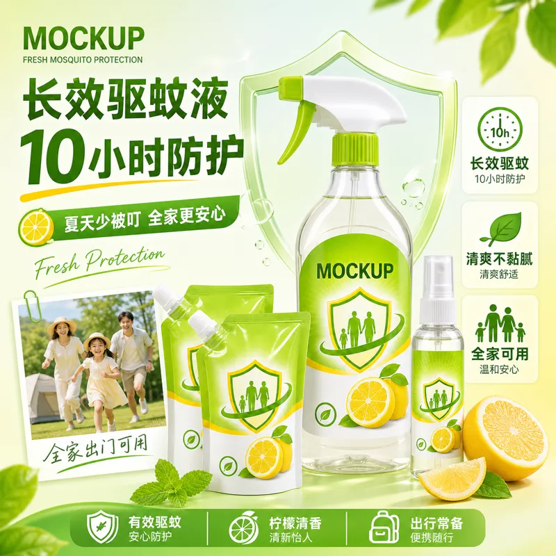 新鲜柠檬驱蚊喷雾瓶模型｜AI 生图提示词