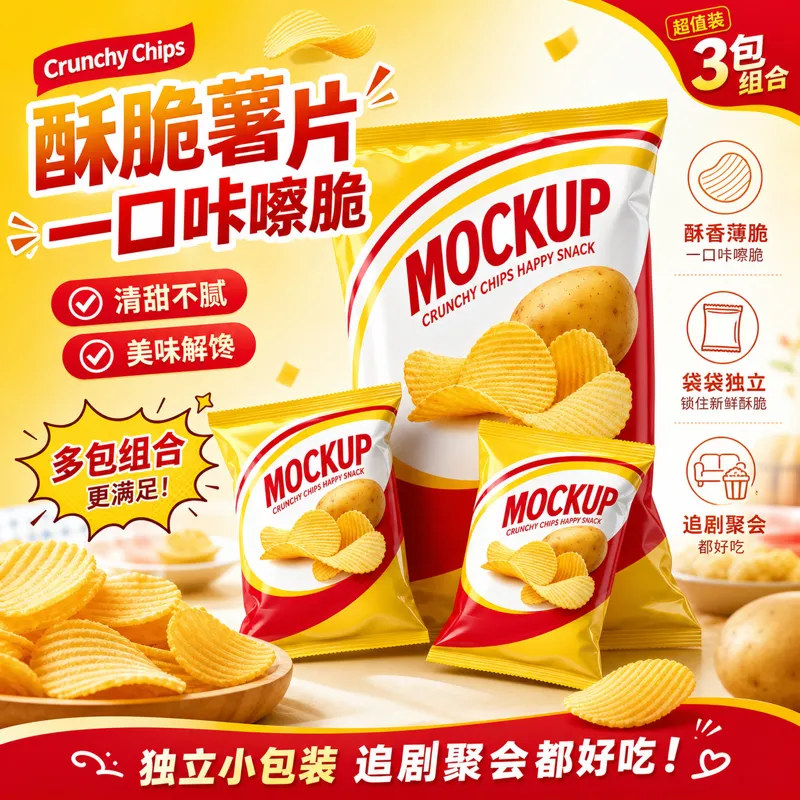 脆薯片包装模型设计｜AI 生图提示词