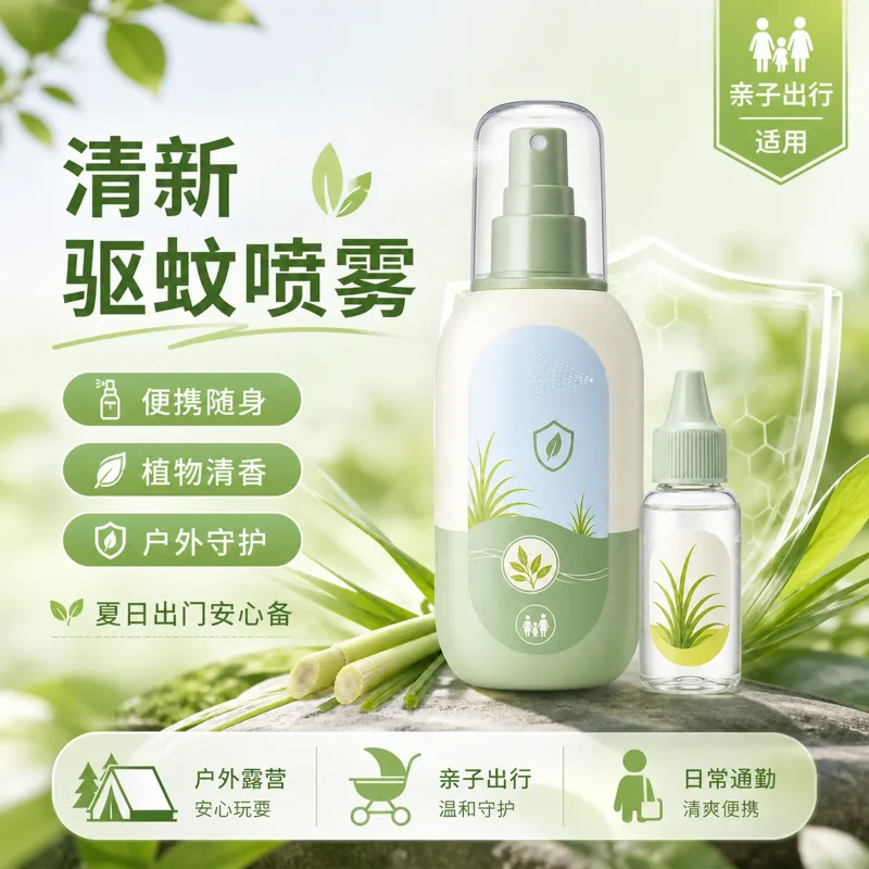 户外使用的新鲜植物驱蚊喷雾｜AI 生图提示词